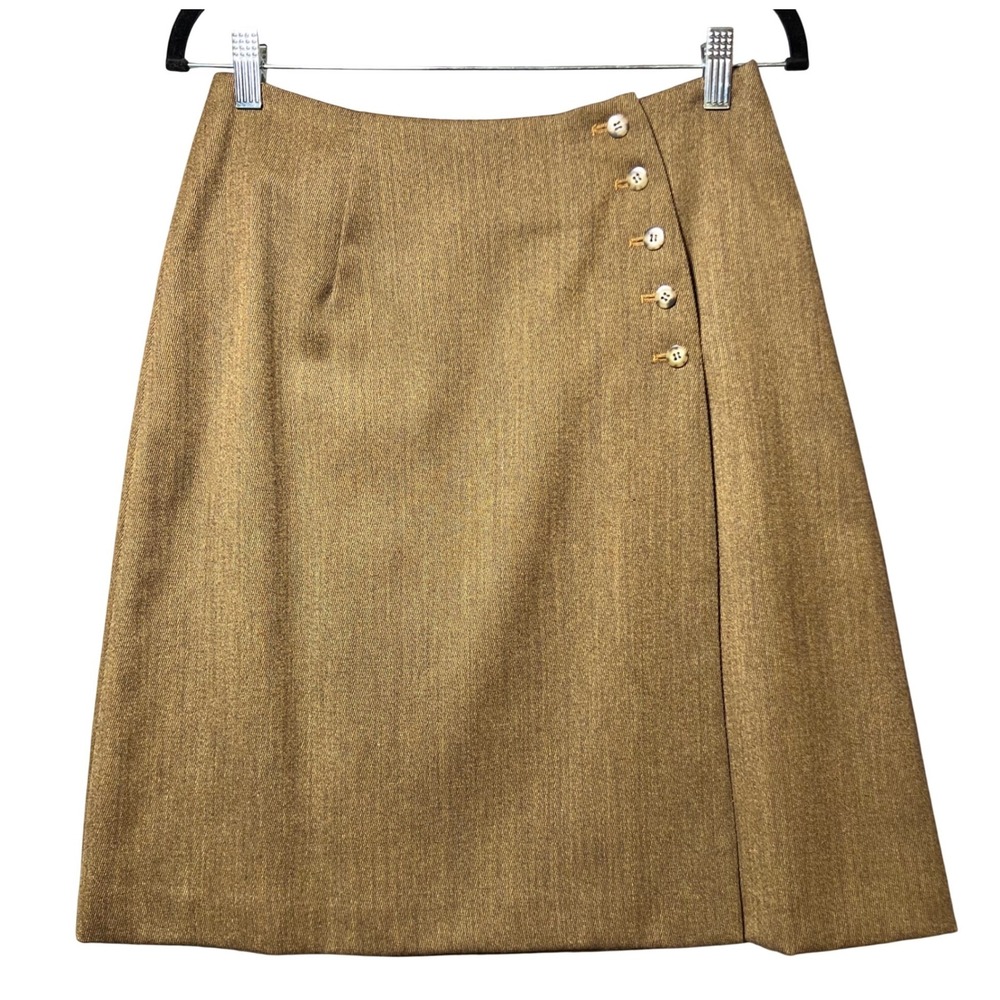 Vintage Juliana Collezione Brown 100% Wool Side Button Wrap Skirt Size 8‎ A Line